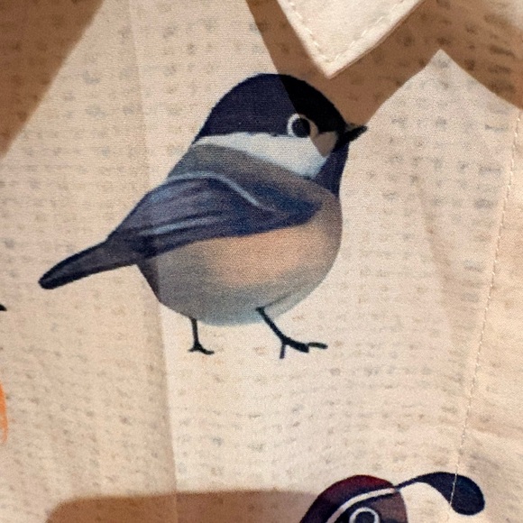 Bird Print Long-Sleeve Shirt - White with Multicolor Birds - Picture 4 of 12